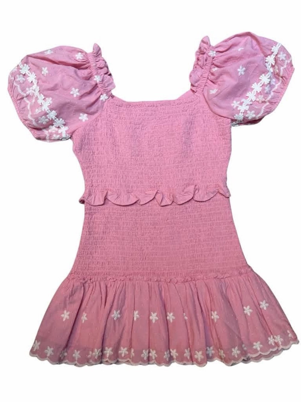 LOVESHACKFANCY Jarrah Pink Embroidered Mini Dress Medium